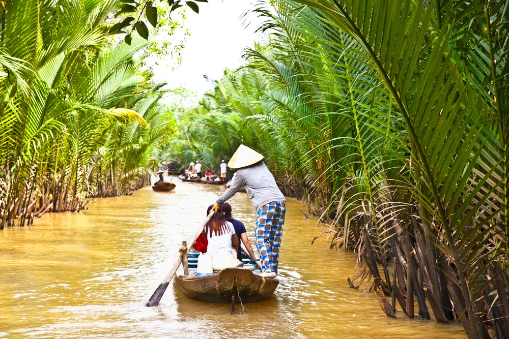 Tourist boat near Ben Tre in Mekong Delta