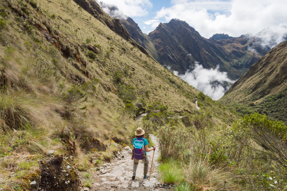 Hiker following the Inc a Trail to Machu Picchu