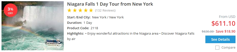 Niagara Falls day tour from NYC