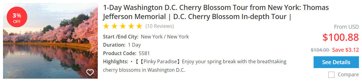 1-day washington dc cherry blossom tour