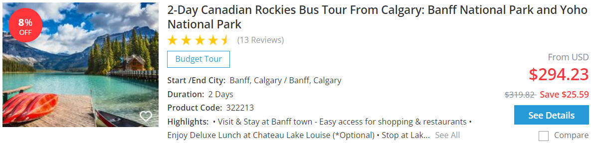 2 day canadian rockies tour