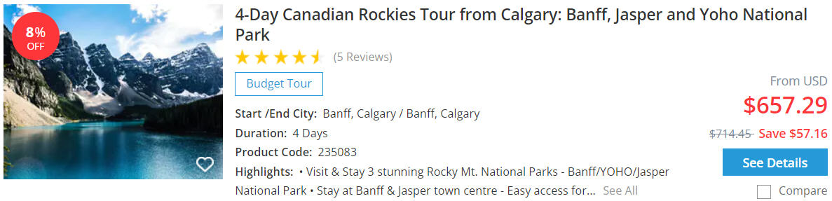 4-day canadian rockies tour