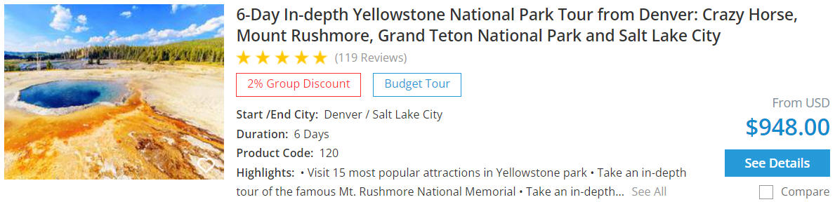 6 day yellowstone tour