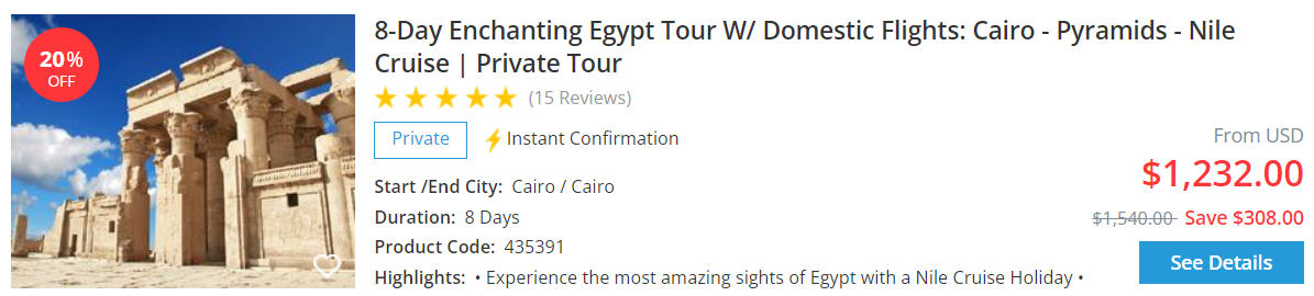 8-Day Enchanting Egypt Tour W/ Domestic Flights