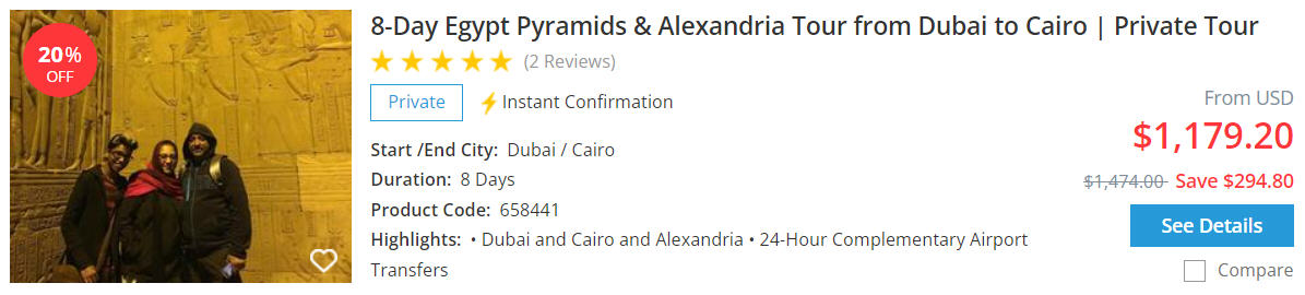 8-Day Egypt Pyramids & Alexandria Tour from Dubai to Cairo