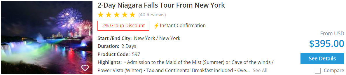 2 day niagara falls tour from new york