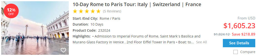 10-day rome to paris tour