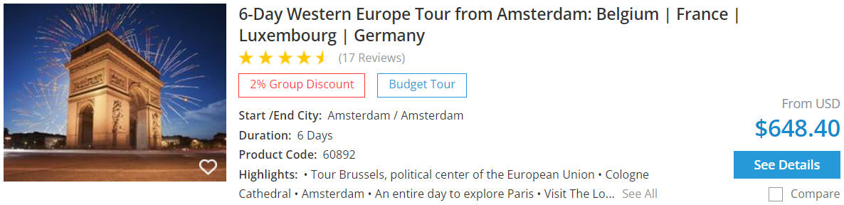 6 day europe netherlands tour