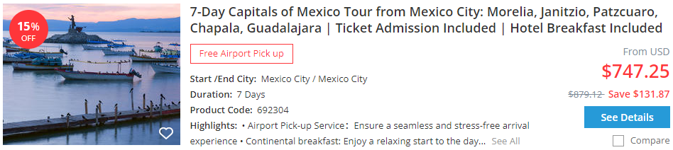 7-day Mexico capitals tour