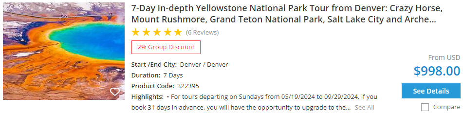 7-day yellowstone national park tour