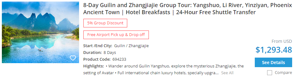 8-day Zhangjiajie and Guilin tour