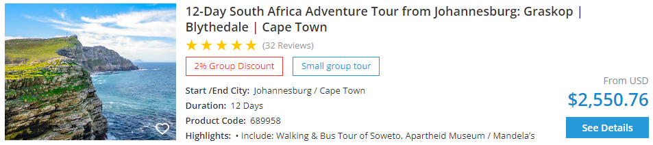 12-day South Africa tour