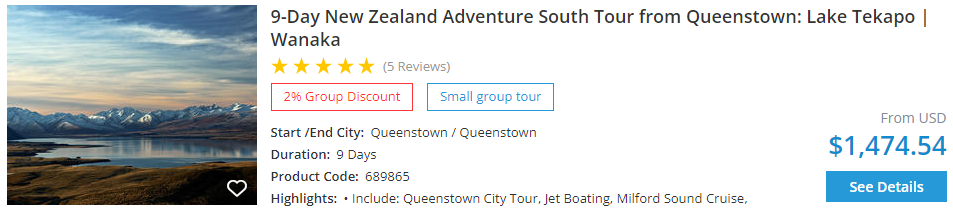 9-day New Zealand tour from Queenstown