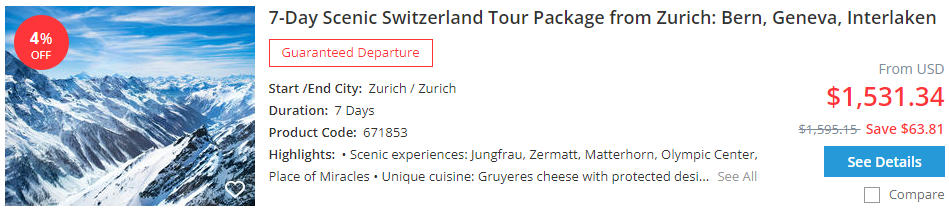 7-day Switzerland tour from Zurich