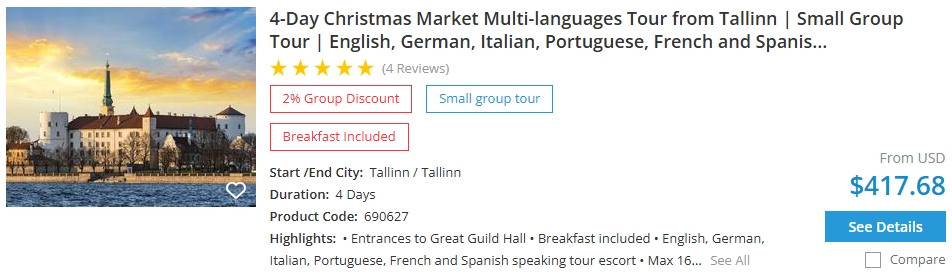 Christmas Markets Tallinn 4-day tour