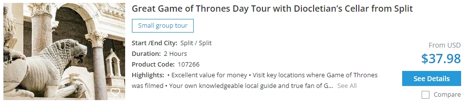 Game of Thrones day tour from Split