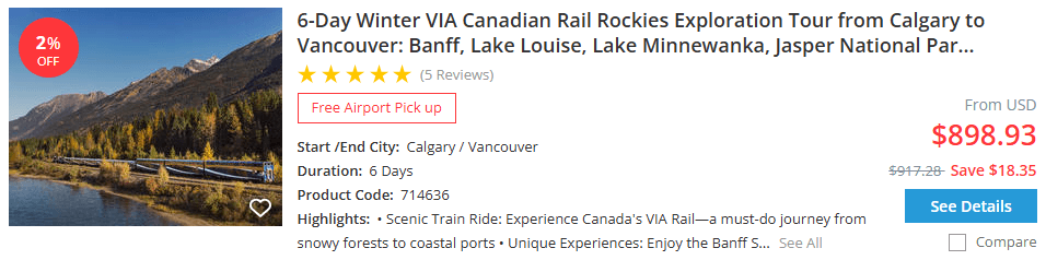 6-day VIA Canadian Rokies tour from Calgary