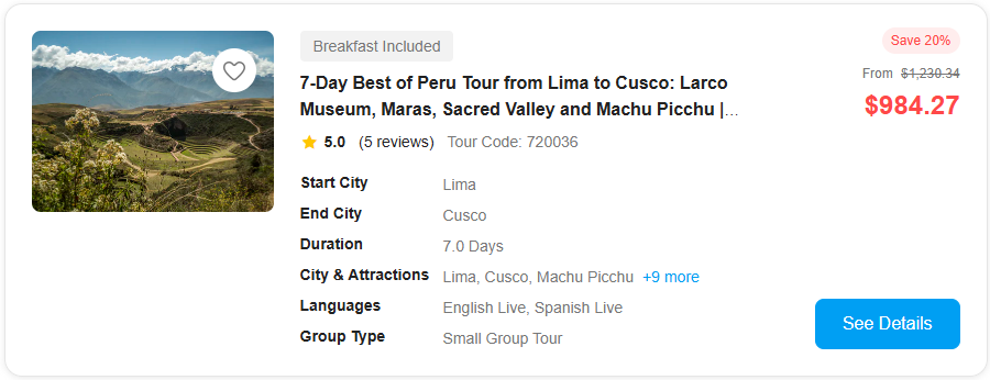 7 day best of Peru tour