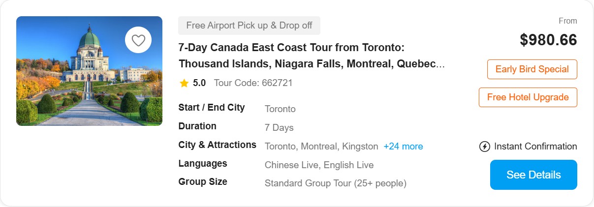 Toronto-Ottawa-Montreal-Quebec City product