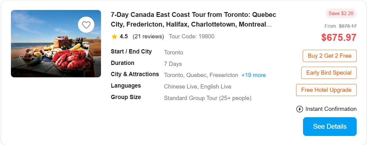 Toronto-Quebec City-Fredericton-Halifax product