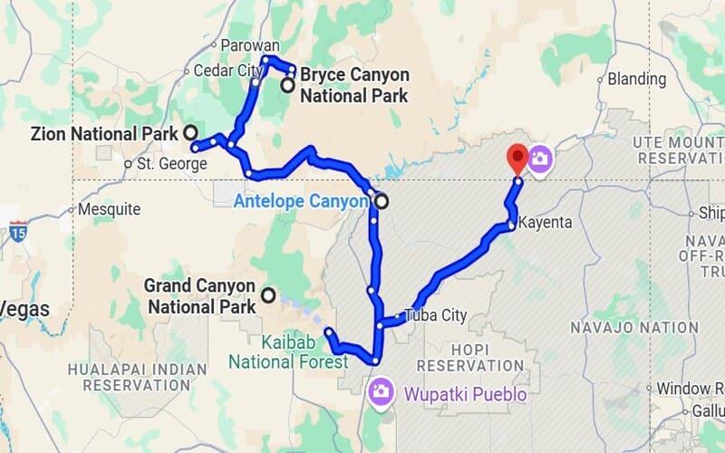 Zion, Bryce, Antelope, Grand Canyon, and Monument Valley