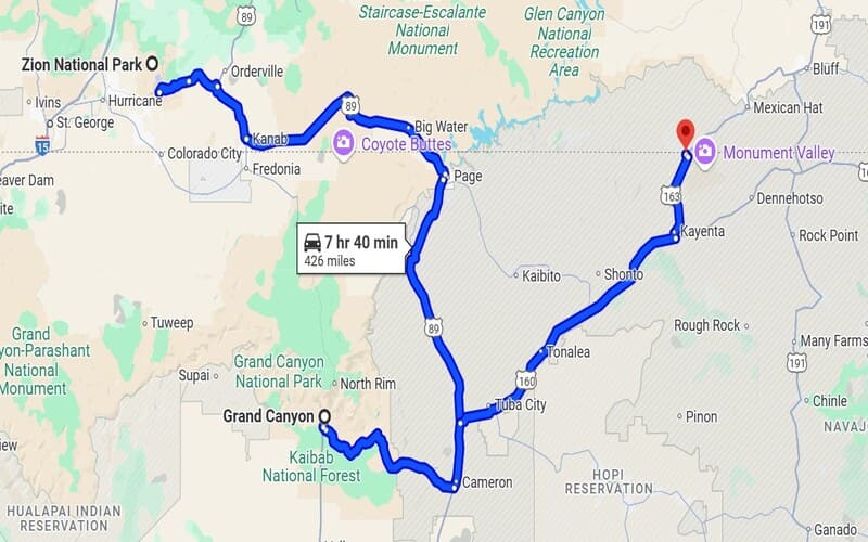 Zion to Grand Canyon, and Monument Valley