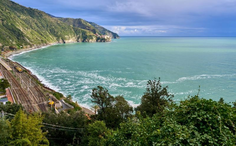 coastal view of Ligurian with rail track