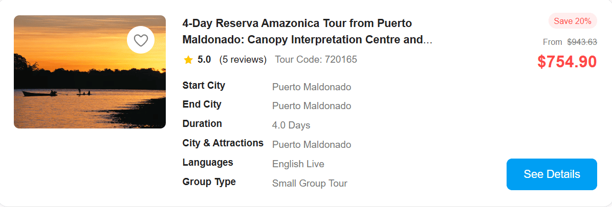 Puerto Maldonado Tourism Products